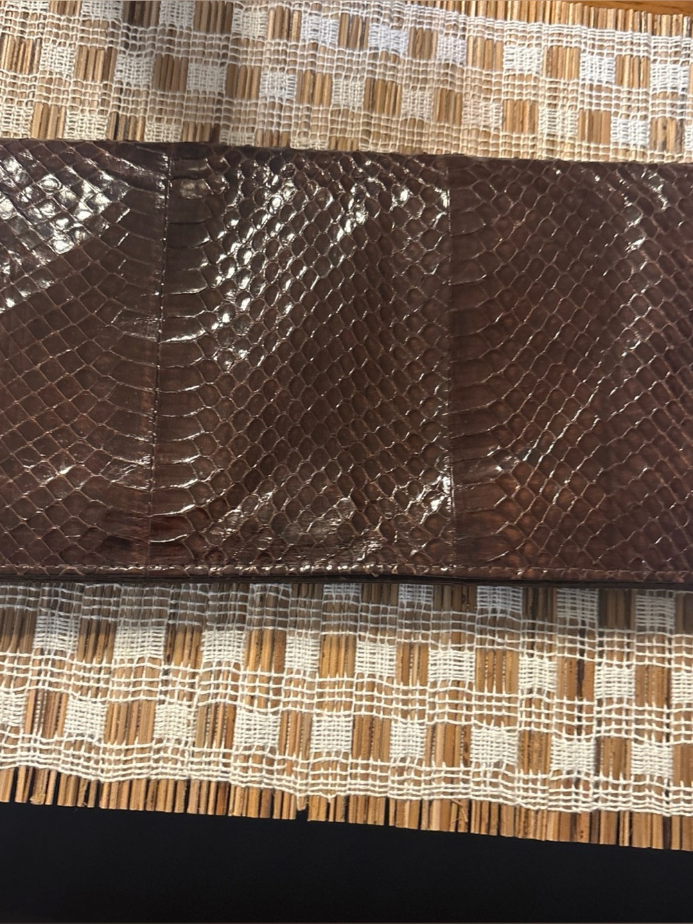 Brown Snakeskin-Texture Envelope Clutch